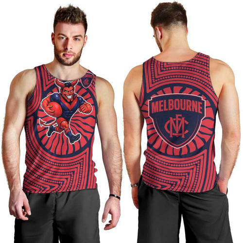 Melbourne Football Club Men Tank Top Indigenous Monochrome Dot Art Mascot Style