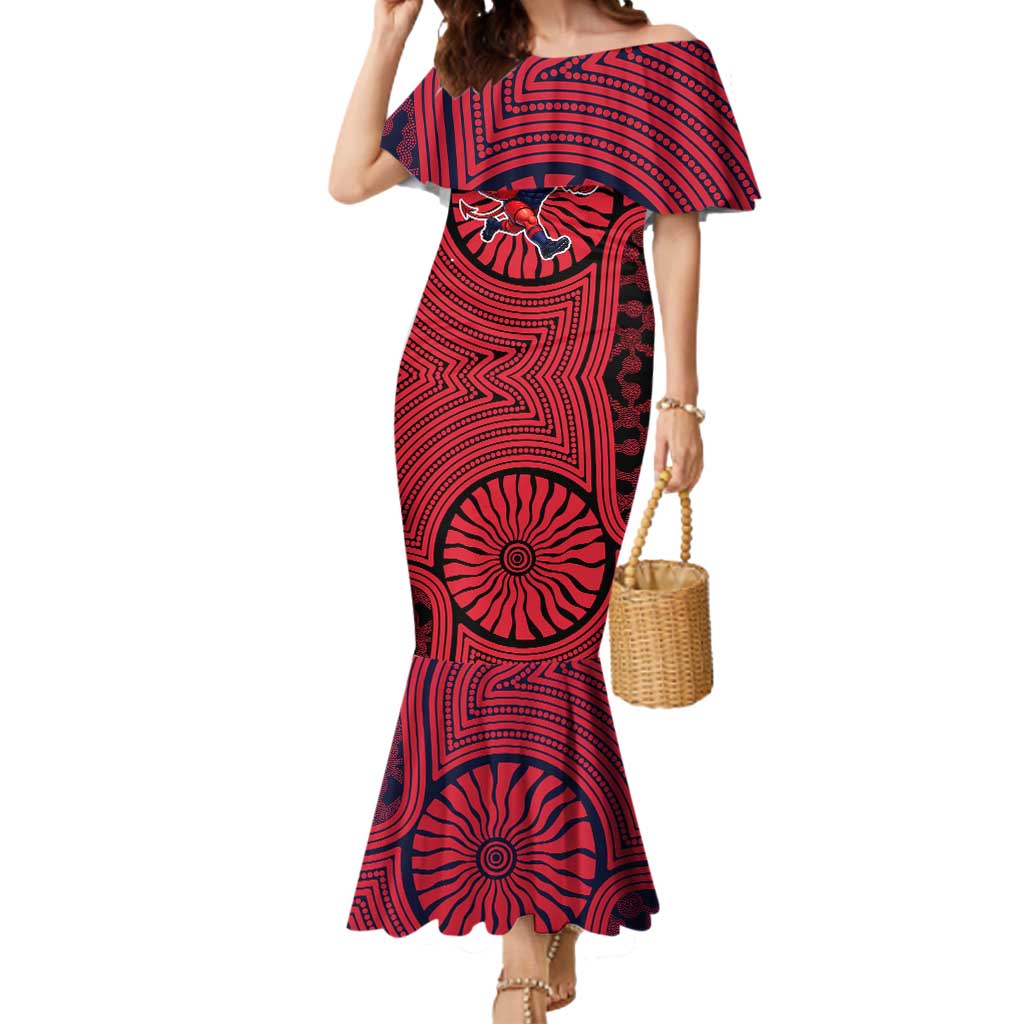 Melbourne Football Club Mermaid Dress Indigenous Monochrome Dot Art Mascot Style