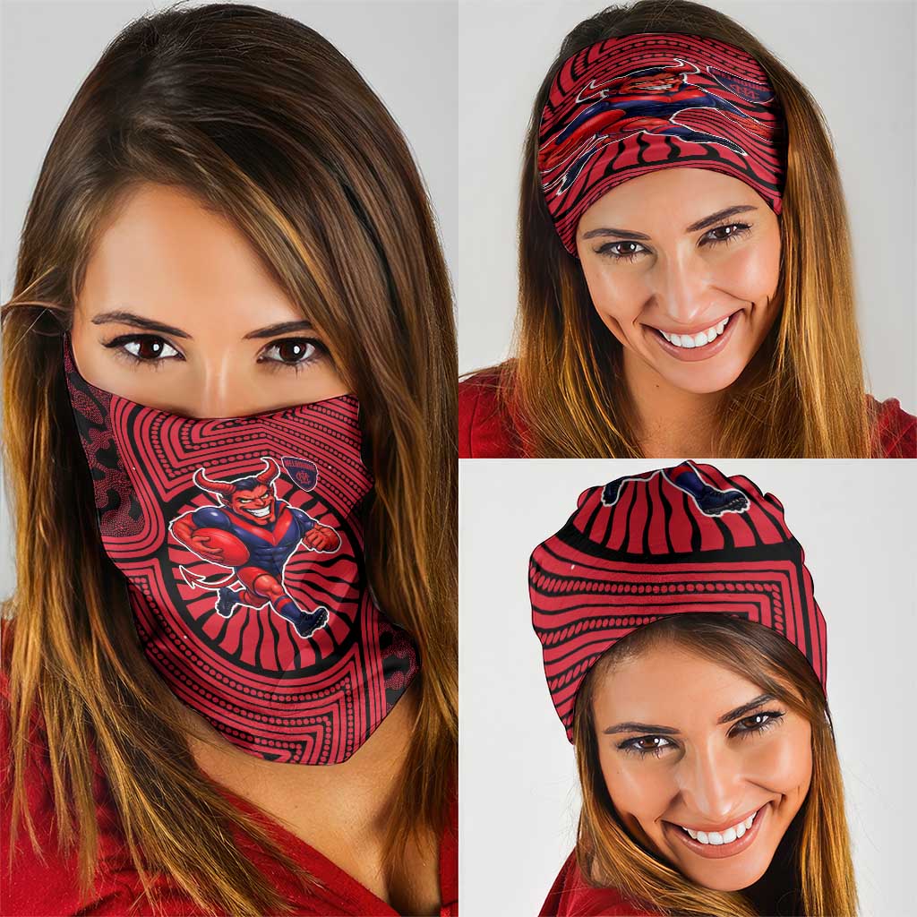 Melbourne Football Club Neck Gaiter Indigenous Monochrome Dot Art Mascot Style