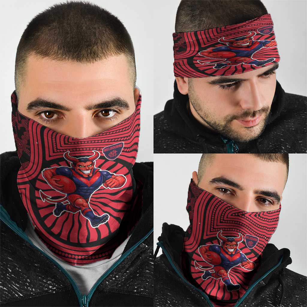 Melbourne Football Club Neck Gaiter Indigenous Monochrome Dot Art Mascot Style