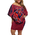 Melbourne Football Club Off Shoulder Short Dress Indigenous Monochrome Dot Art Mascot Style