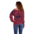 Melbourne Football Club Off Shoulder Sweater Indigenous Monochrome Dot Art Mascot Style