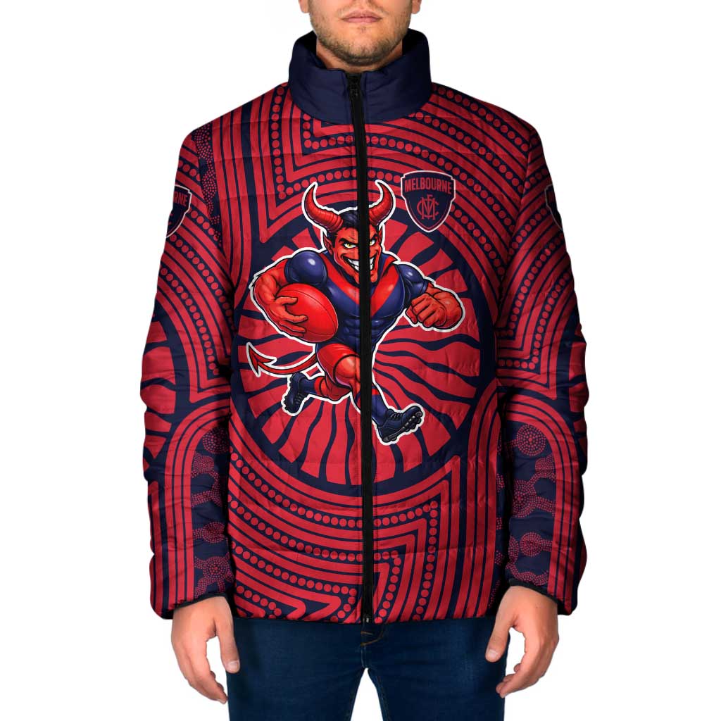 Melbourne Football Club Padded Jacket Indigenous Monochrome Dot Art Mascot Style