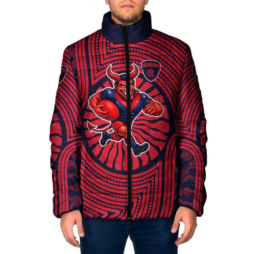 Melbourne Football Club Padded Jacket Indigenous Monochrome Dot Art Mascot Style