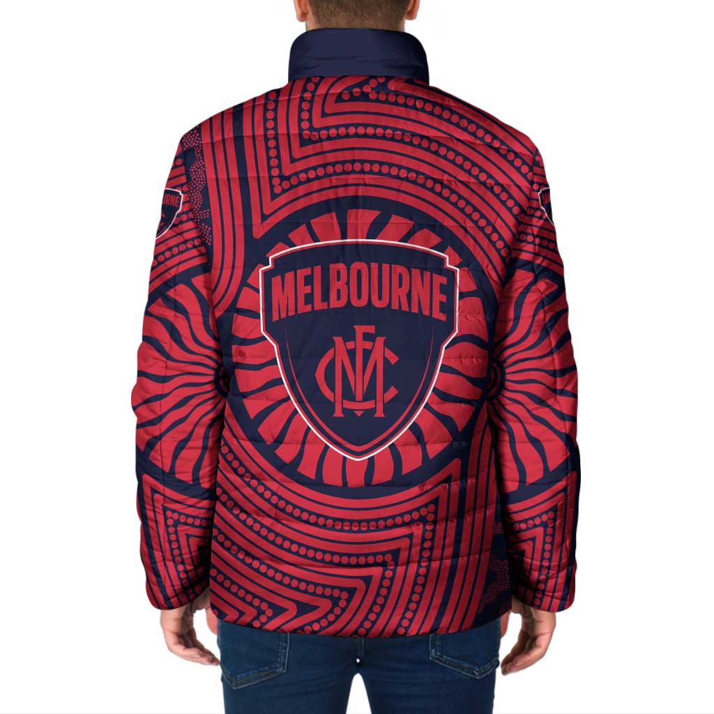 Melbourne Football Club Padded Jacket Indigenous Monochrome Dot Art Mascot Style