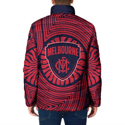 Melbourne Football Club Padded Jacket Indigenous Monochrome Dot Art Mascot Style