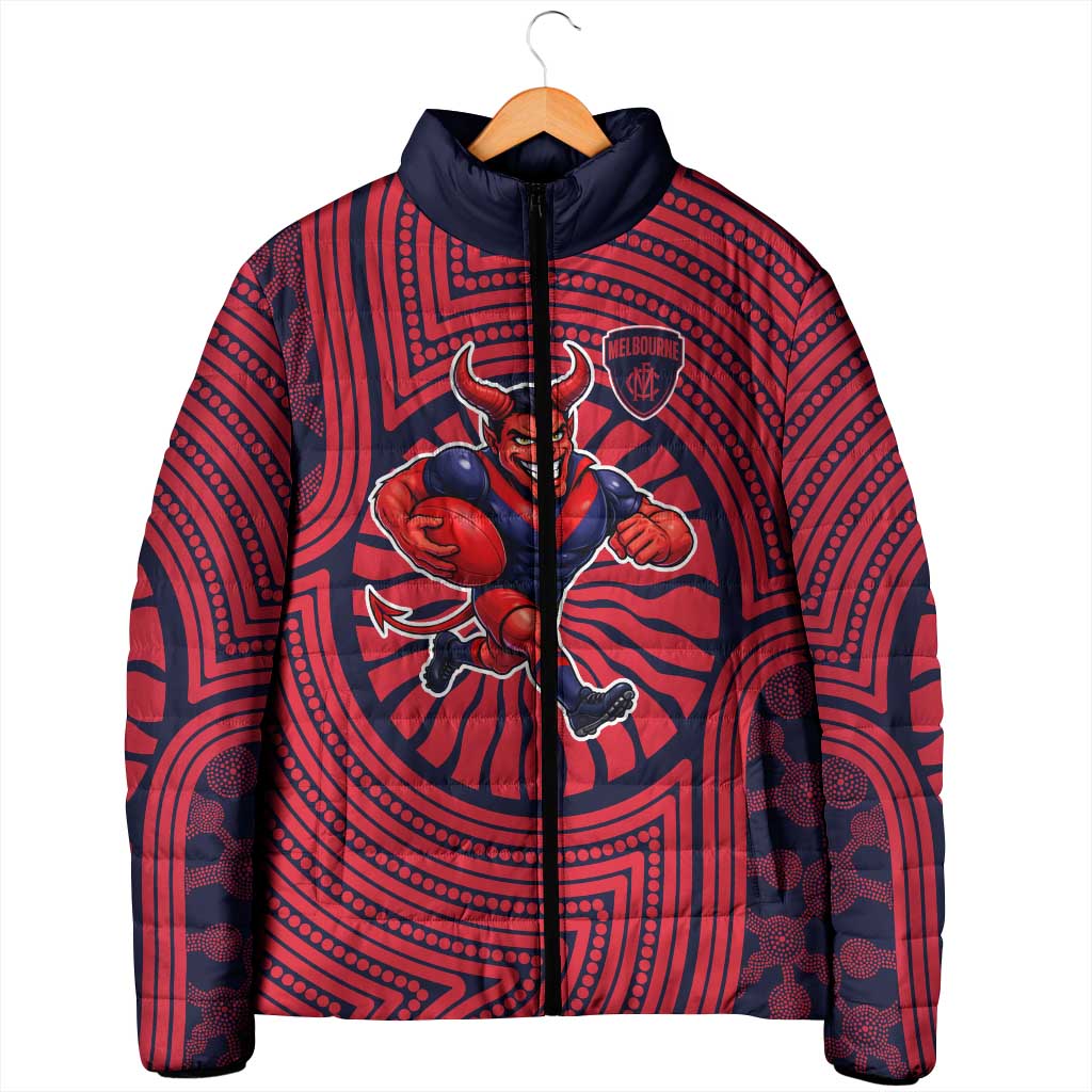 Melbourne Football Club Padded Jacket Indigenous Monochrome Dot Art Mascot Style