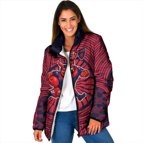 Melbourne Football Club Padded Jacket Indigenous Monochrome Dot Art Mascot Style