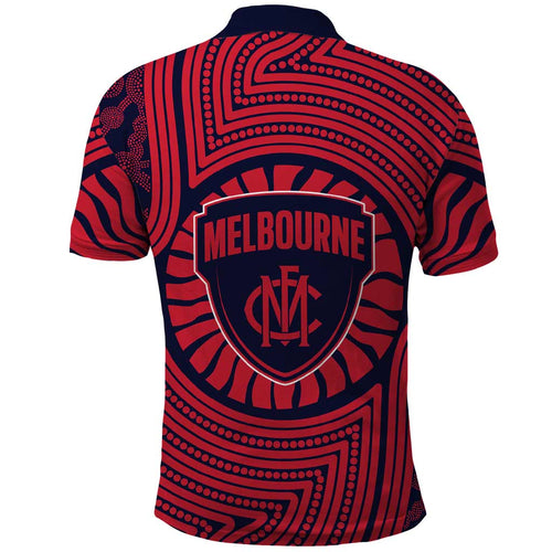 Melbourne Football Club Polo Shirt Indigenous Monochrome Dot Art Mascot Style