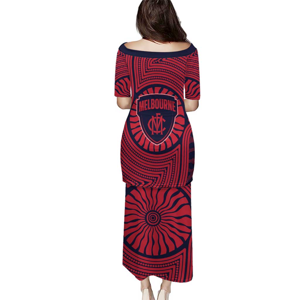 Melbourne Football Club Puletasi Indigenous Monochrome Dot Art Mascot Style