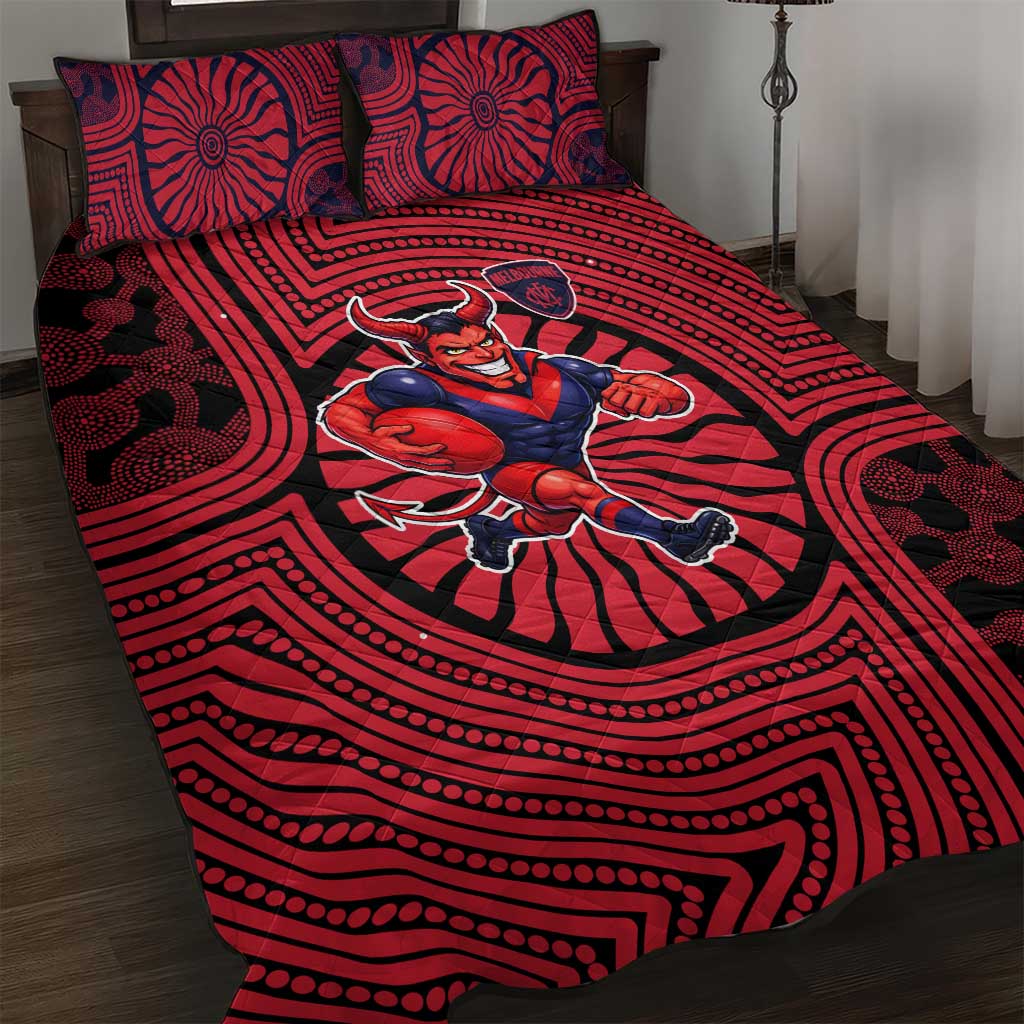 Melbourne Football Club Quilt Bed Set Indigenous Monochrome Dot Art Mascot Style
