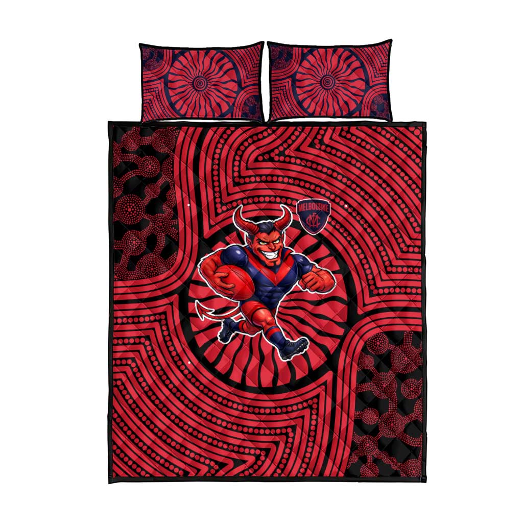 Melbourne Football Club Quilt Bed Set Indigenous Monochrome Dot Art Mascot Style