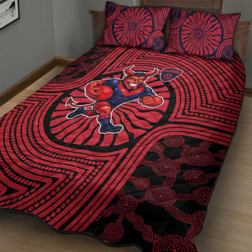 Melbourne Football Club Quilt Bed Set Indigenous Monochrome Dot Art Mascot Style