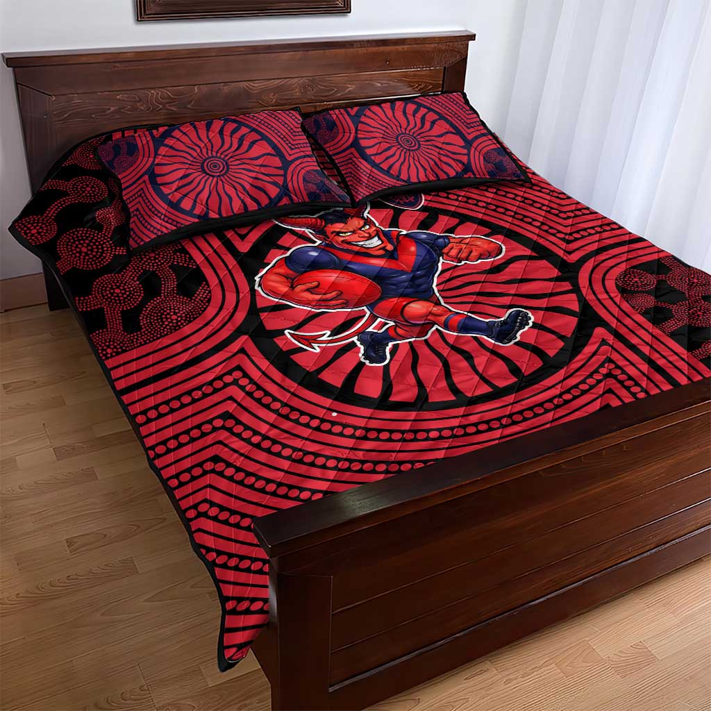 Melbourne Football Club Quilt Bed Set Indigenous Monochrome Dot Art Mascot Style