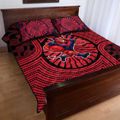 Melbourne Football Club Quilt Bed Set Indigenous Monochrome Dot Art Mascot Style