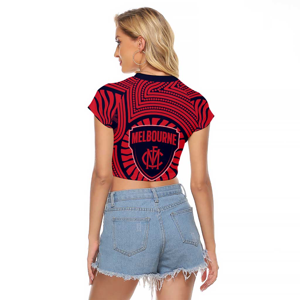 Melbourne Football Club Raglan Cropped T Shirt Indigenous Monochrome Dot Art Mascot Style