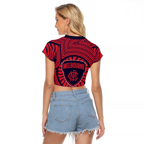 Melbourne Football Club Raglan Cropped T Shirt Indigenous Monochrome Dot Art Mascot Style