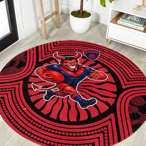 Melbourne Football Club Round Carpet Indigenous Monochrome Dot Art Mascot Style