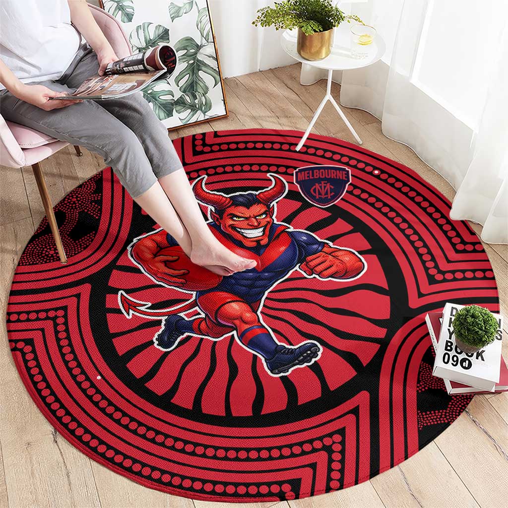 Melbourne Football Club Round Carpet Indigenous Monochrome Dot Art Mascot Style