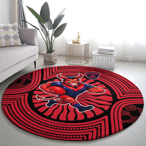 Melbourne Football Club Round Carpet Indigenous Monochrome Dot Art Mascot Style