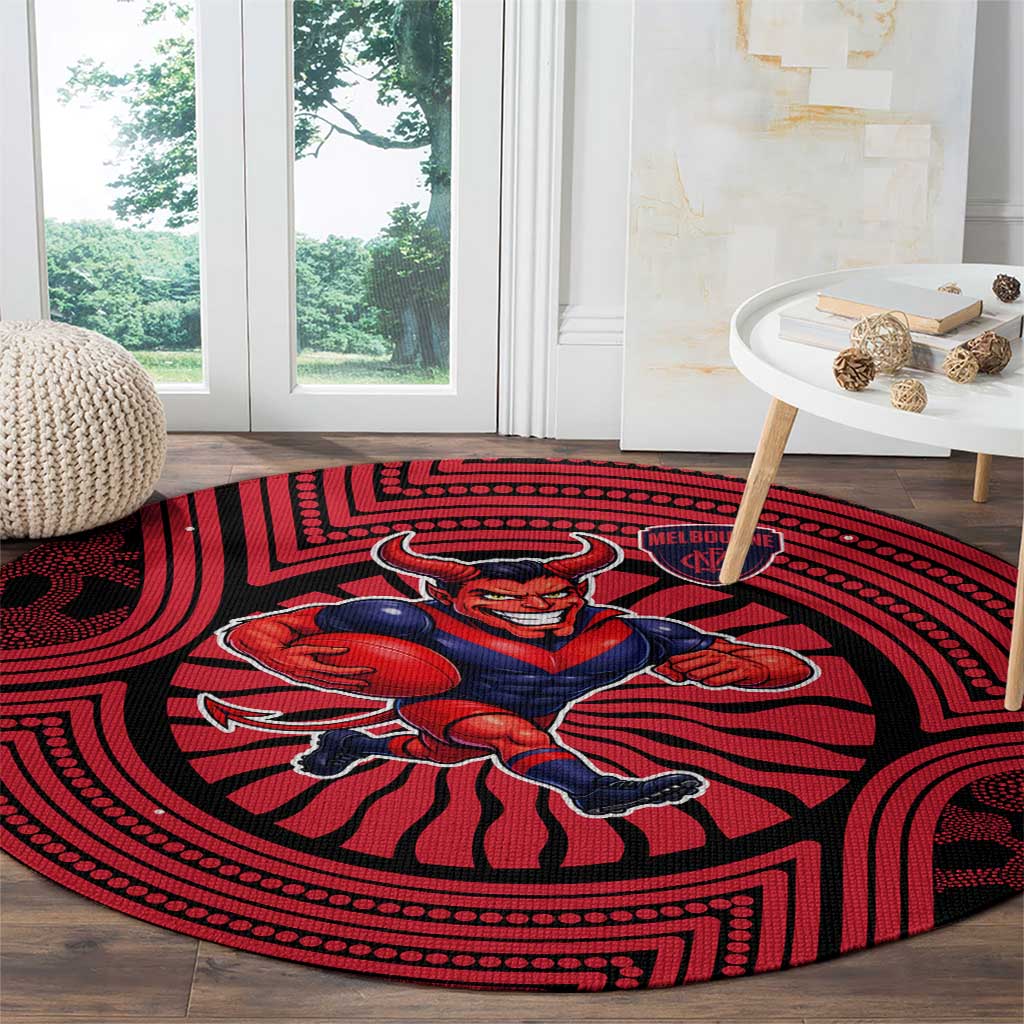 Melbourne Football Club Round Carpet Indigenous Monochrome Dot Art Mascot Style