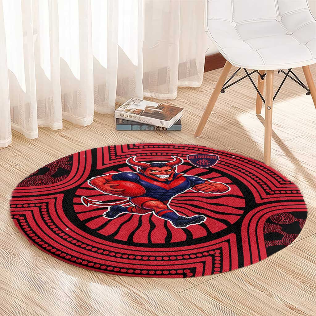 Melbourne Football Club Round Carpet Indigenous Monochrome Dot Art Mascot Style