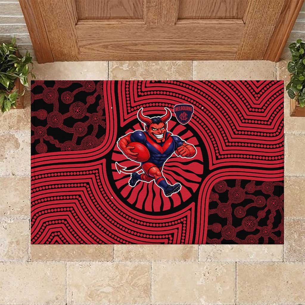 Melbourne Football Club Rubber Doormat Indigenous Monochrome Dot Art Mascot Style