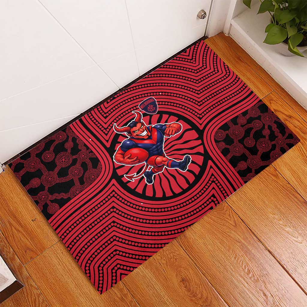 Melbourne Football Club Rubber Doormat Indigenous Monochrome Dot Art Mascot Style