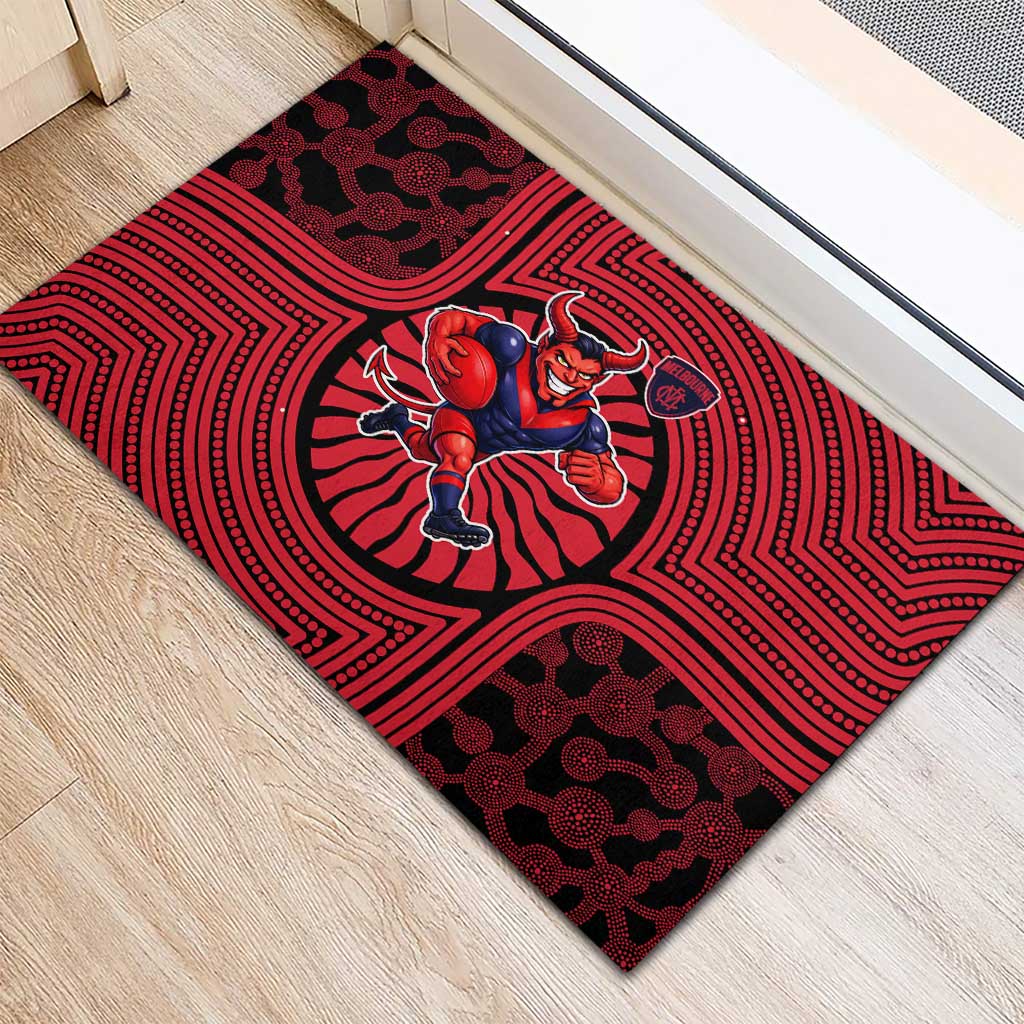 Melbourne Football Club Rubber Doormat Indigenous Monochrome Dot Art Mascot Style