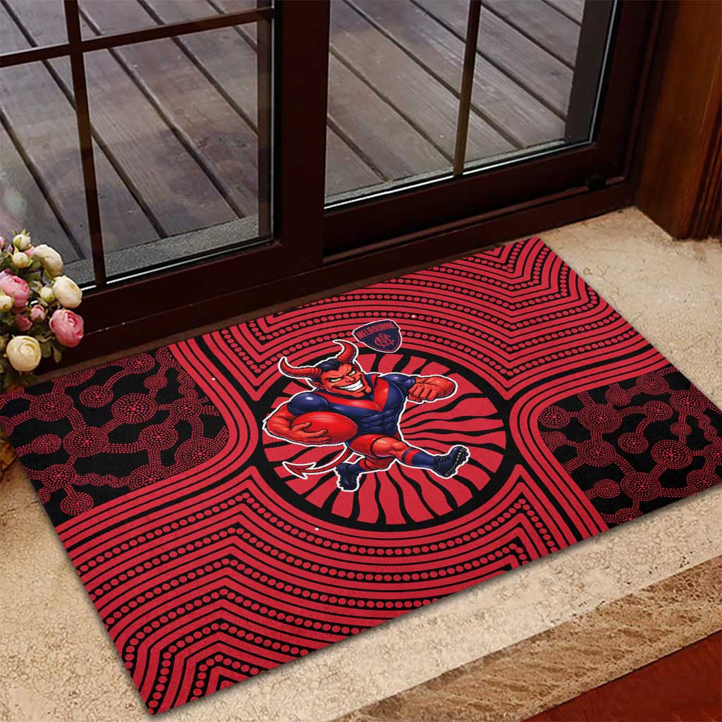 Melbourne Football Club Rubber Doormat Indigenous Monochrome Dot Art Mascot Style