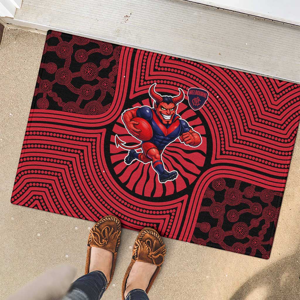 Melbourne Football Club Rubber Doormat Indigenous Monochrome Dot Art Mascot Style