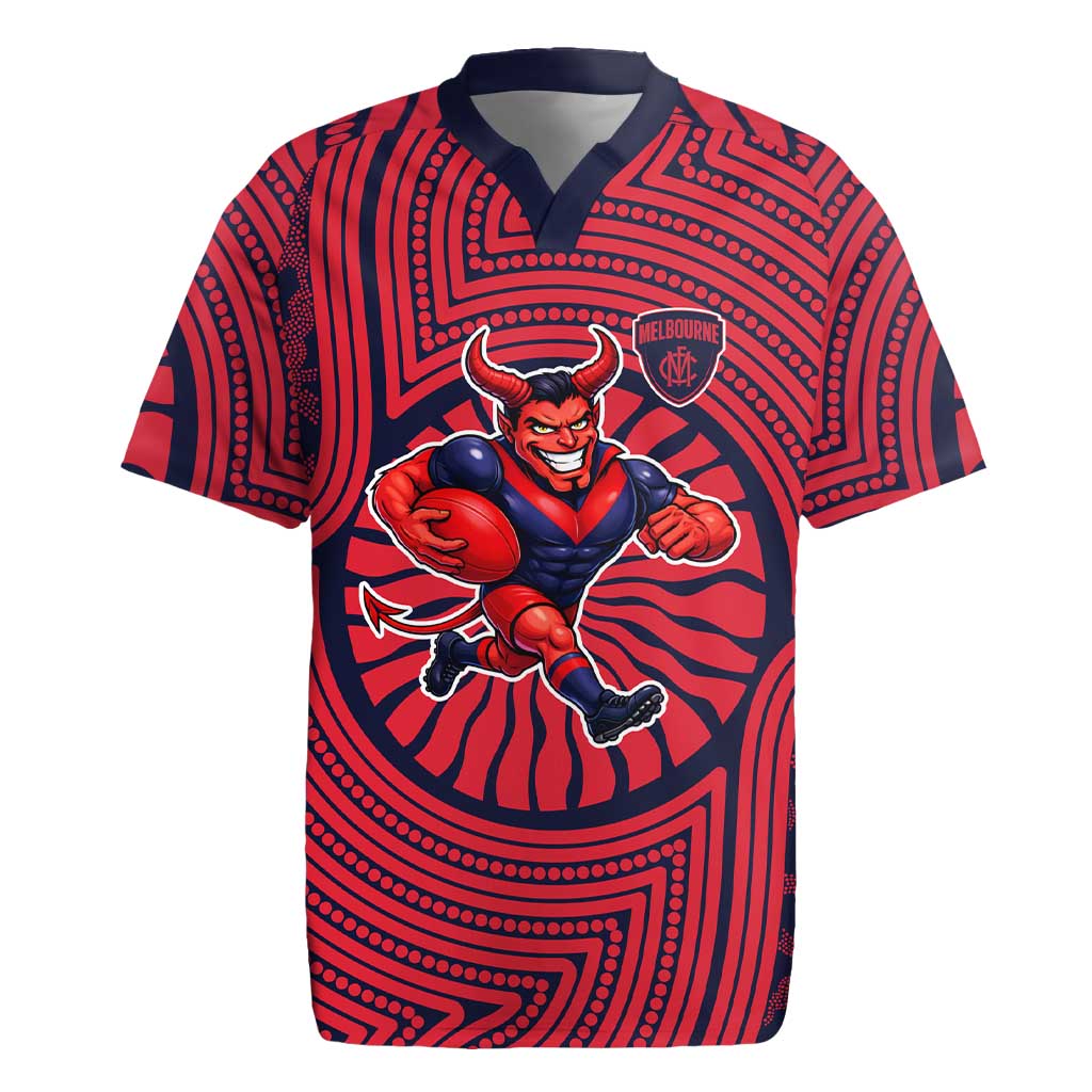 Melbourne Football Club Rugby Jersey Indigenous Monochrome Dot Art Mascot Style