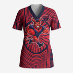 Melbourne Football Club Scrub Top Indigenous Monochrome Dot Art Mascot Style