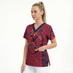 Melbourne Football Club Scrub Top Indigenous Monochrome Dot Art Mascot Style
