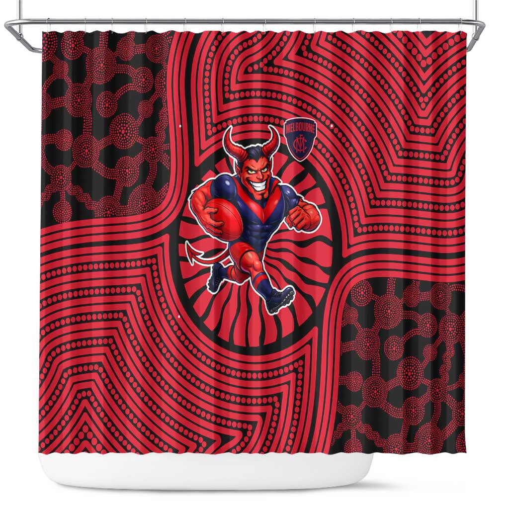 Melbourne Football Club Shower Curtain Indigenous Monochrome Dot Art Mascot Style