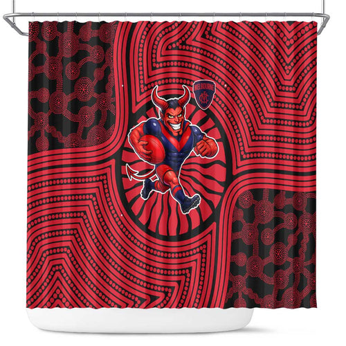 Melbourne Football Club Shower Curtain Indigenous Monochrome Dot Art Mascot Style