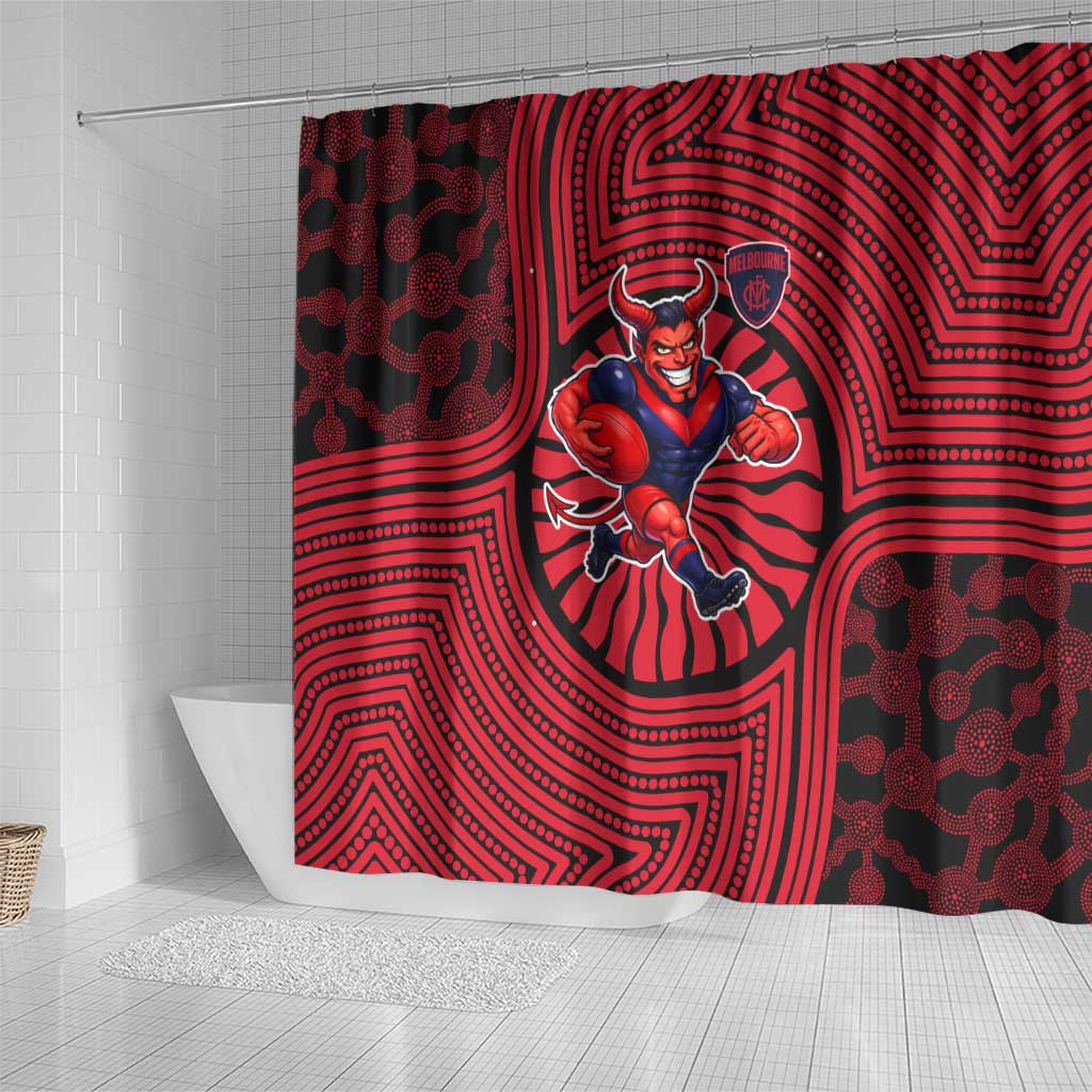 Melbourne Football Club Shower Curtain Indigenous Monochrome Dot Art Mascot Style