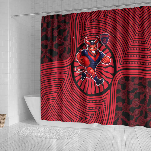 Melbourne Football Club Shower Curtain Indigenous Monochrome Dot Art Mascot Style
