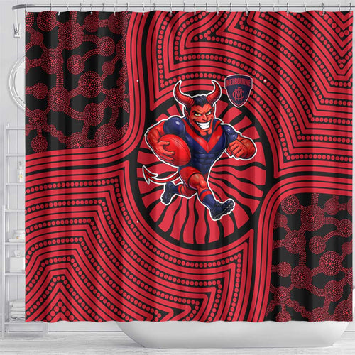 Melbourne Football Club Shower Curtain Indigenous Monochrome Dot Art Mascot Style