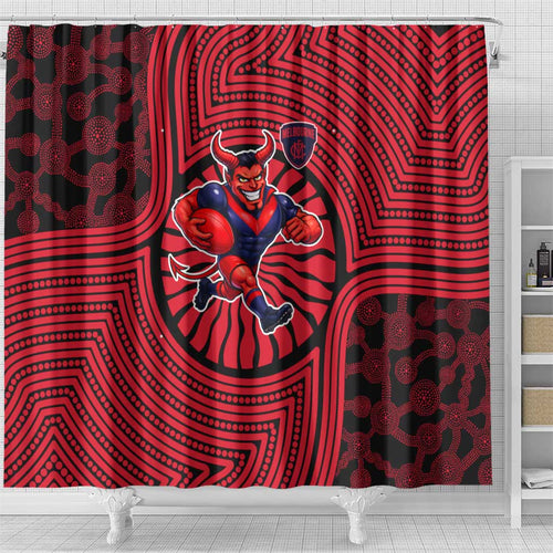 Melbourne Football Club Shower Curtain Indigenous Monochrome Dot Art Mascot Style