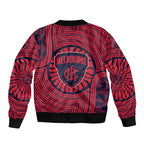 Melbourne Football Club Sleeve Zip Bomber Jacket Indigenous Monochrome Dot Art Mascot Style