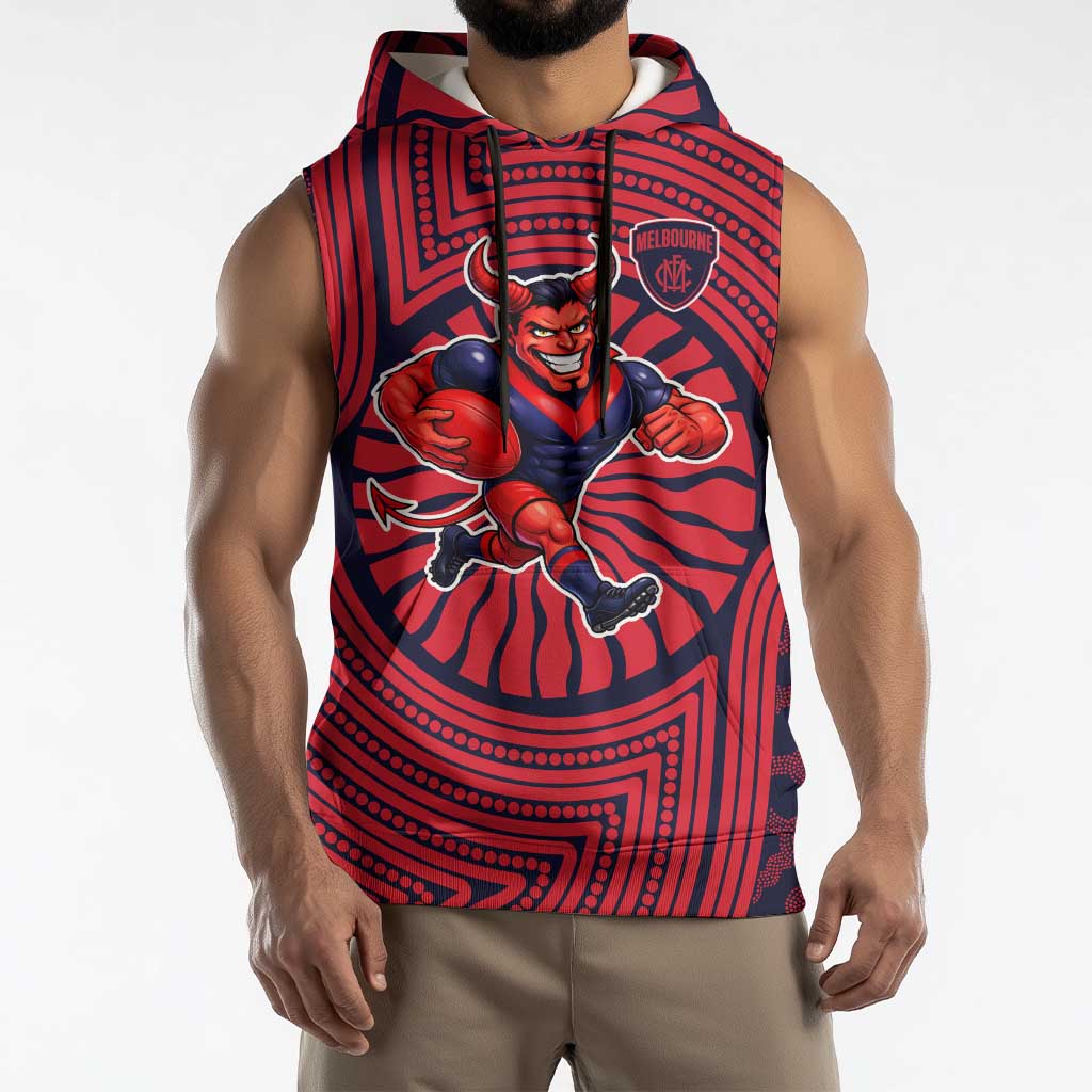 Melbourne Football Club Sleeveless Hoodie Indigenous Monochrome Dot Art Mascot Style