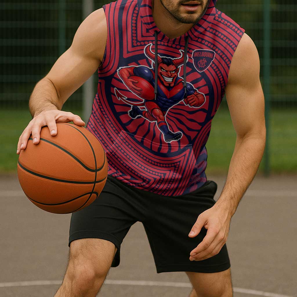 Melbourne Football Club Sleeveless Hoodie Indigenous Monochrome Dot Art Mascot Style