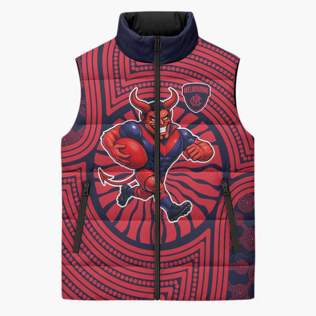 Melbourne Football Club Sleeveless Puffer Jacket Indigenous Monochrome Dot Art Mascot Style