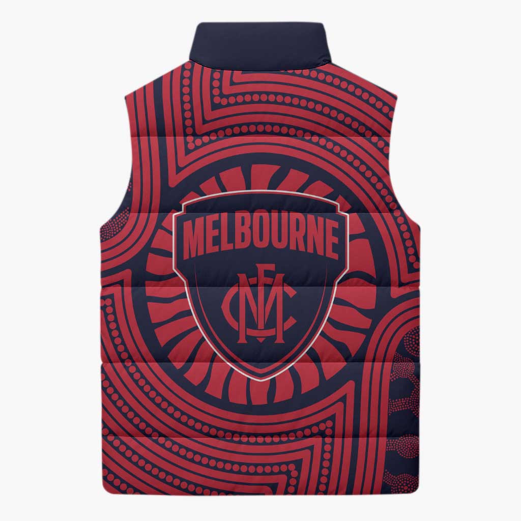 Melbourne Football Club Sleeveless Puffer Jacket Indigenous Monochrome Dot Art Mascot Style