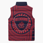 Melbourne Football Club Sleeveless Puffer Jacket Indigenous Monochrome Dot Art Mascot Style