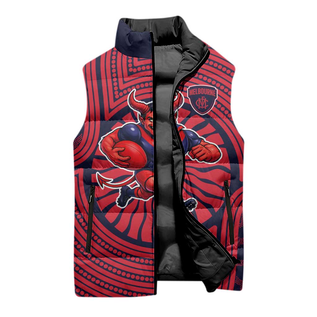 Melbourne Football Club Sleeveless Puffer Jacket Indigenous Monochrome Dot Art Mascot Style