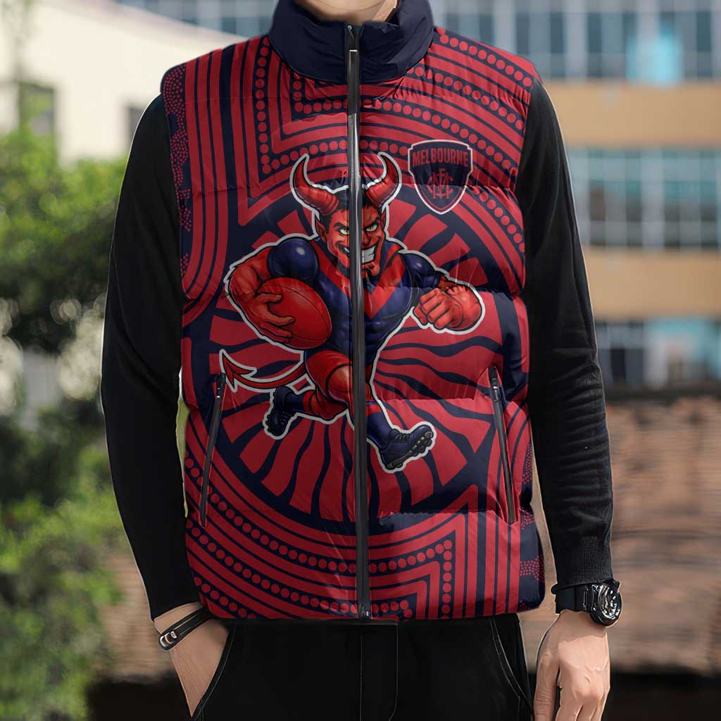 Melbourne Football Club Sleeveless Puffer Jacket Indigenous Monochrome Dot Art Mascot Style