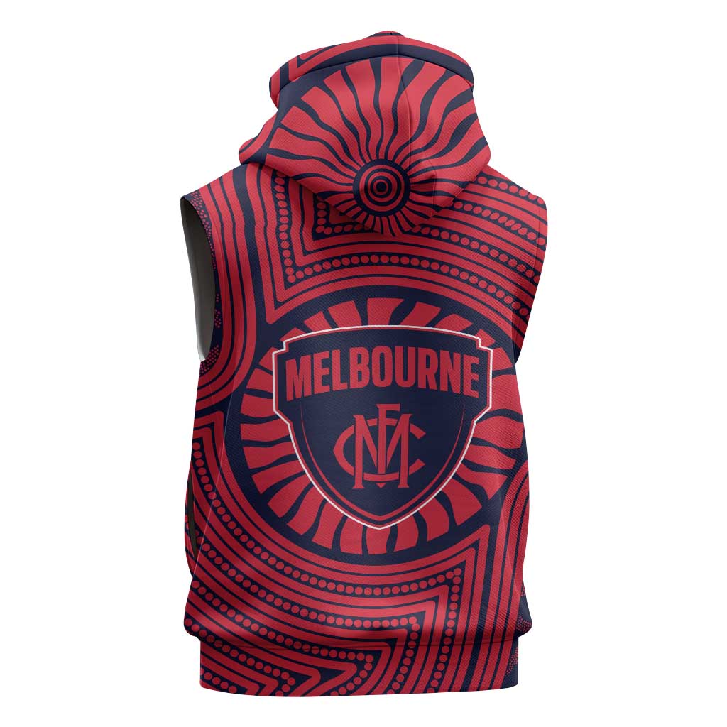 Melbourne Football Club Sleeveless Zip Hoodie Indigenous Monochrome Dot Art Mascot Style