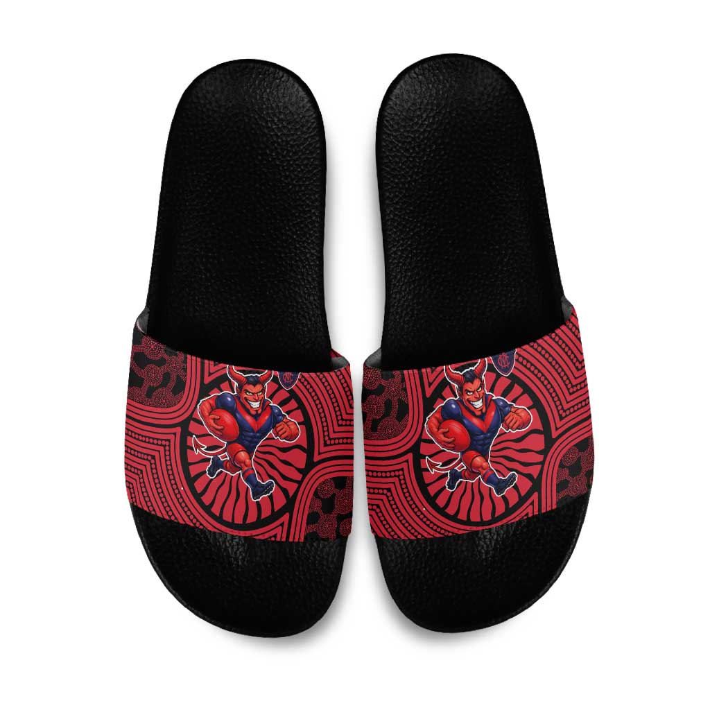 Melbourne Football Club Slide Sandals Indigenous Monochrome Dot Art Mascot Style